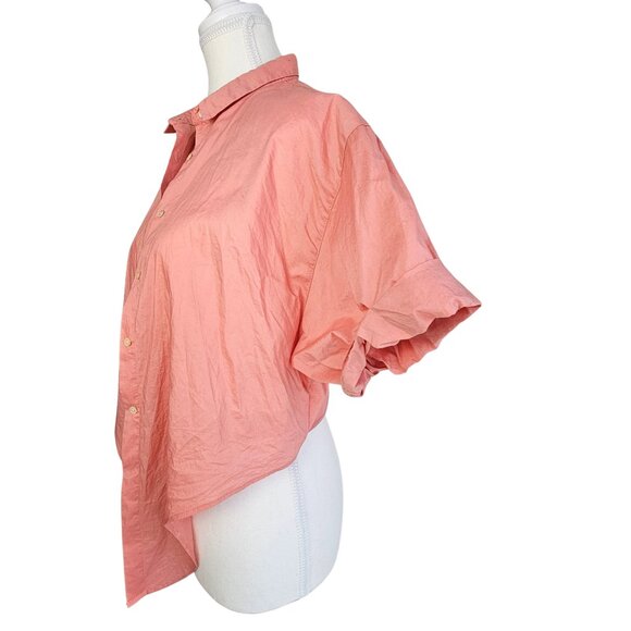 Women's Crop Top- Front tie- Button Up-Collared-Light Coral Color - Picture 1 of 16